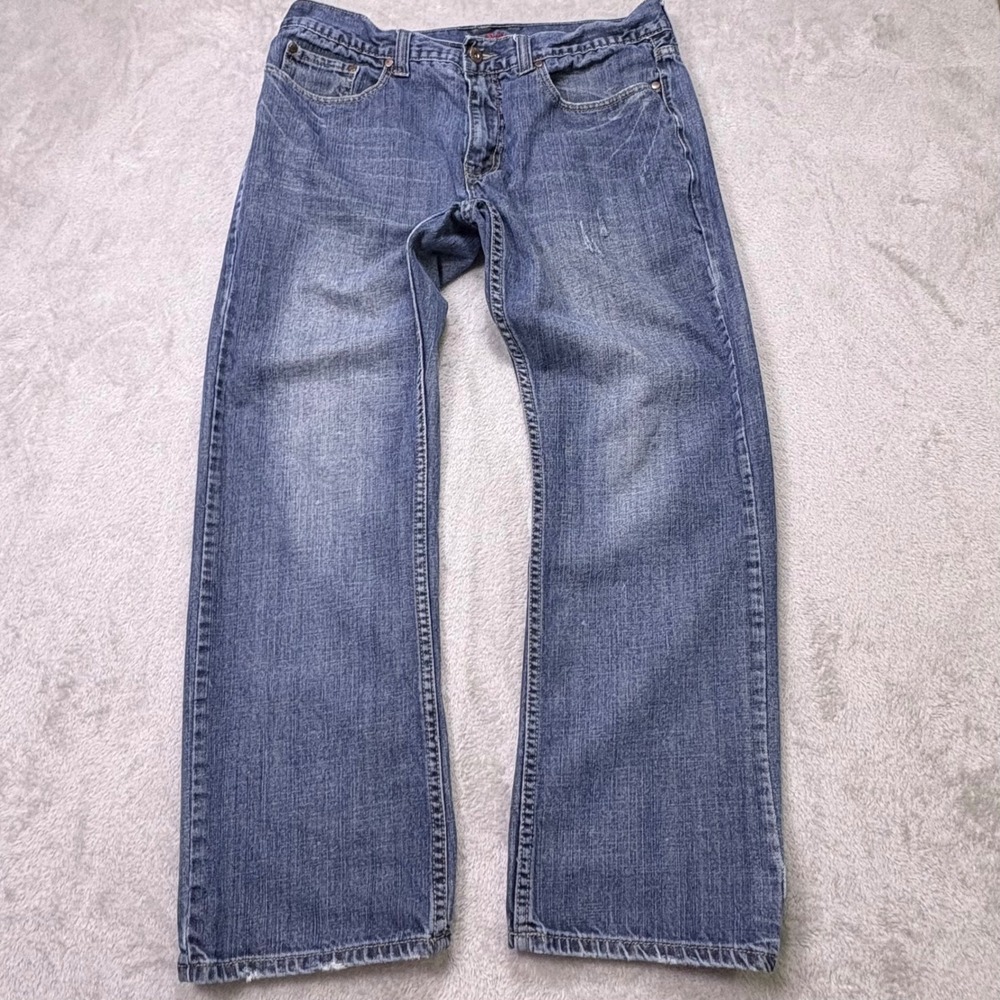 Urban Pipeline Men's Slim Fit Straight Leg Jeans Blue Denim‎ Distressed 35x28